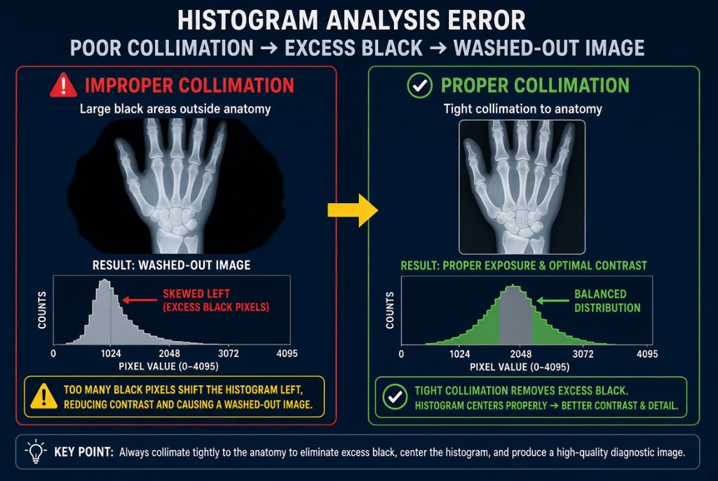 Hand image with excess black field causing histogram error and washed-out appearance