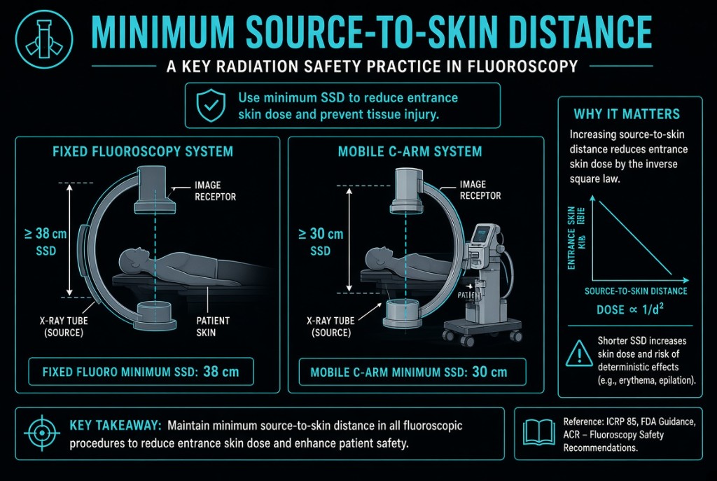 Diagram of 38 cm fixed fluoro SSD and 30 cm mobile C-arm SSD