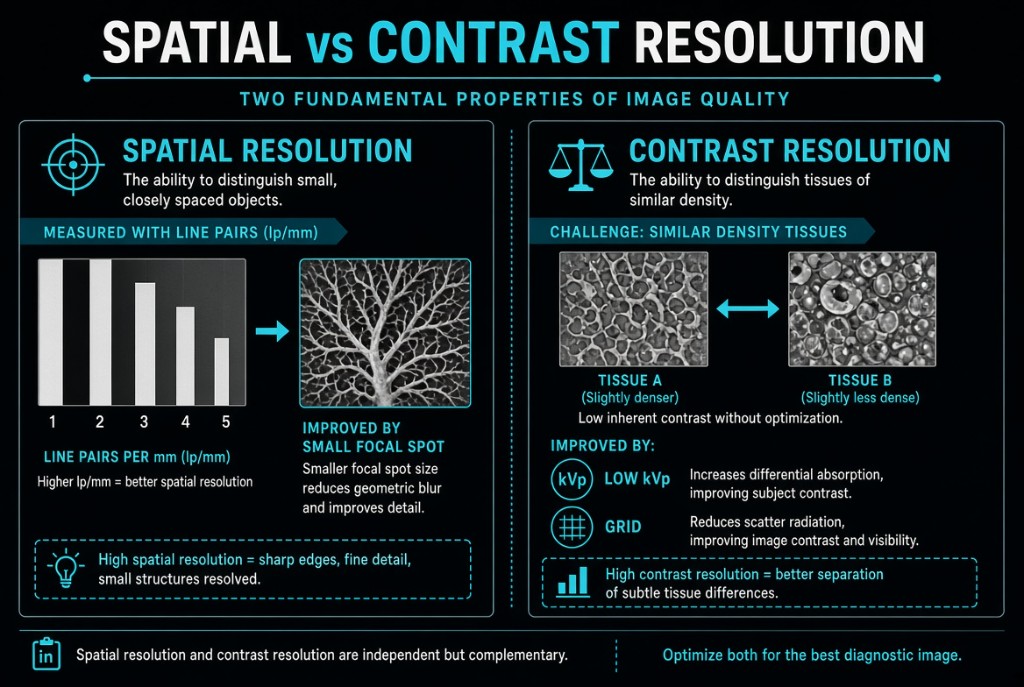 Diagram comparing spatial resolution in line pairs with contrast resolution of similar tissues